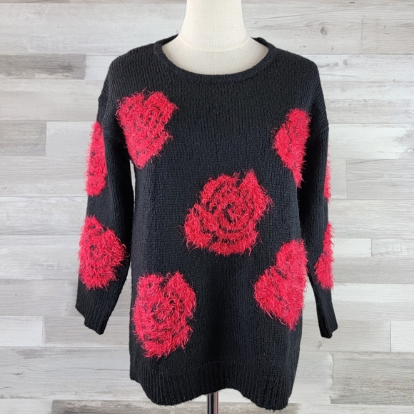 Cable & Guage Raised Rose Ribbed Knit Sweater Womens Size Small - Picture 9 of 16